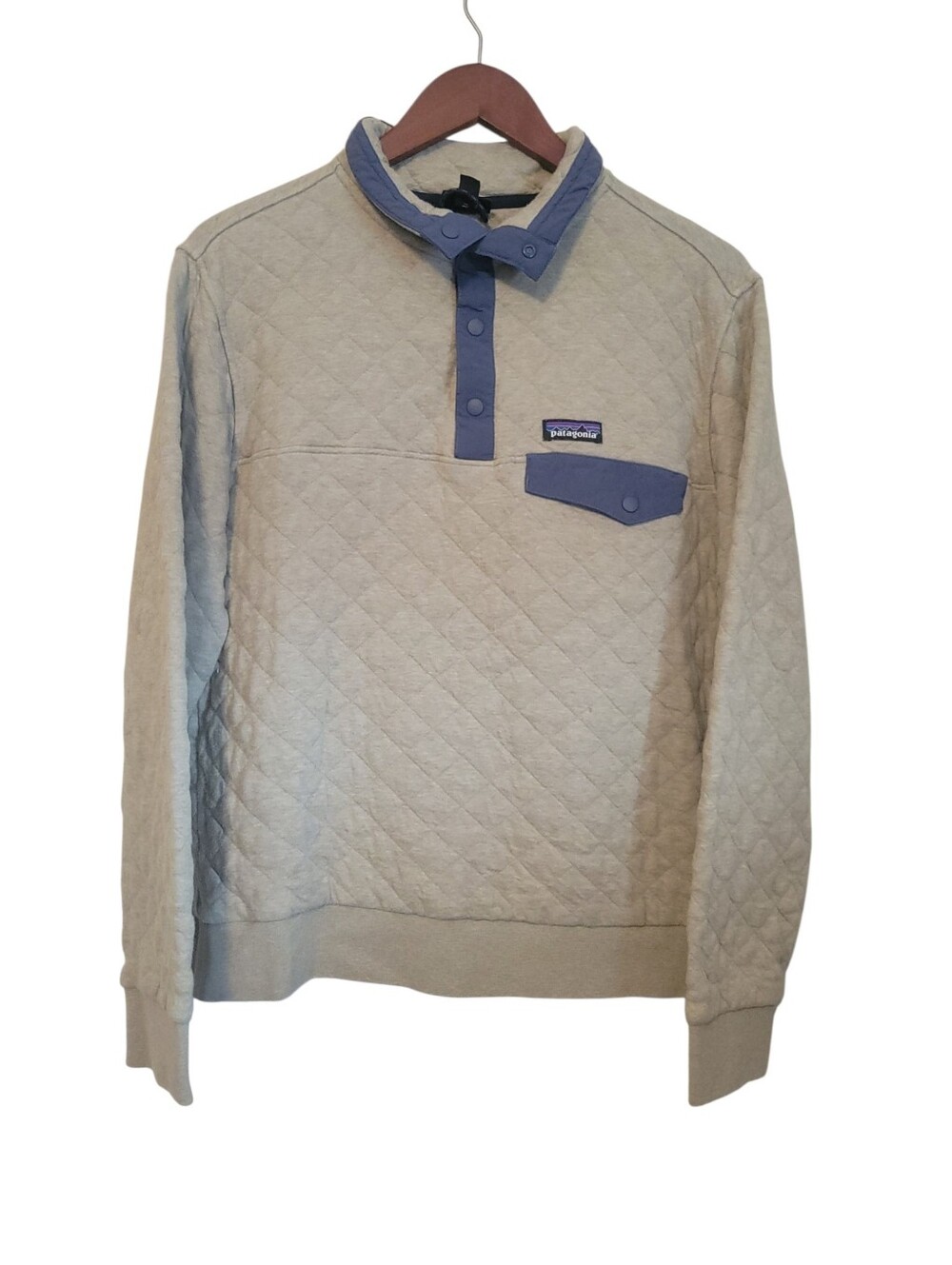 Patagonia Quilted Snap-T Pullover Taupe Blue Fleece Outdoor Hiking Gorpcore